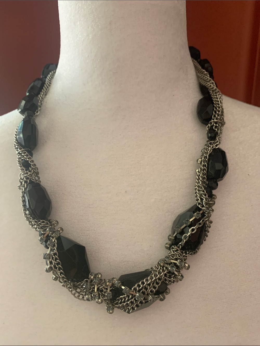 Statement Black Beaded Multi-Chain Necklace